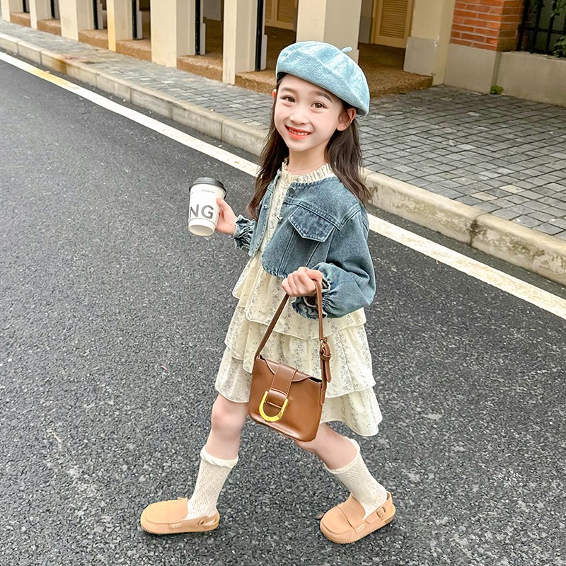 女童碎花裙子牛仔套装春秋款2024新款儿童洋气时髦小女孩秋季秋装