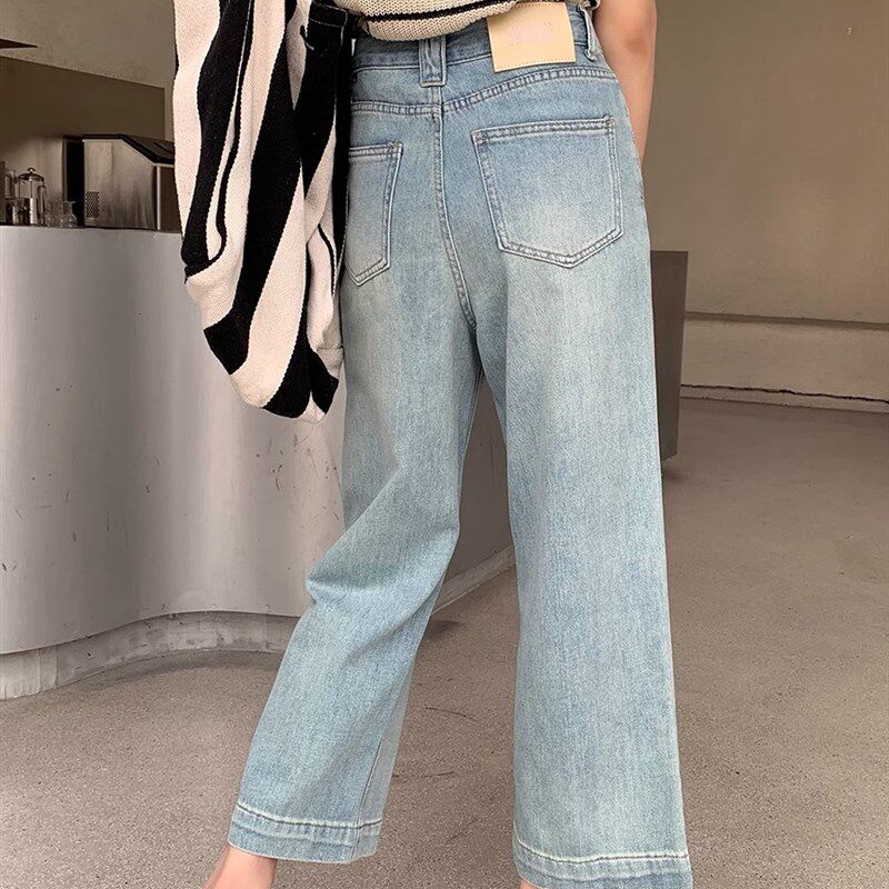 复古阔腿牛仔裤女2025春夏新款高腰宽松垂感显瘦休闲九分直筒裤子