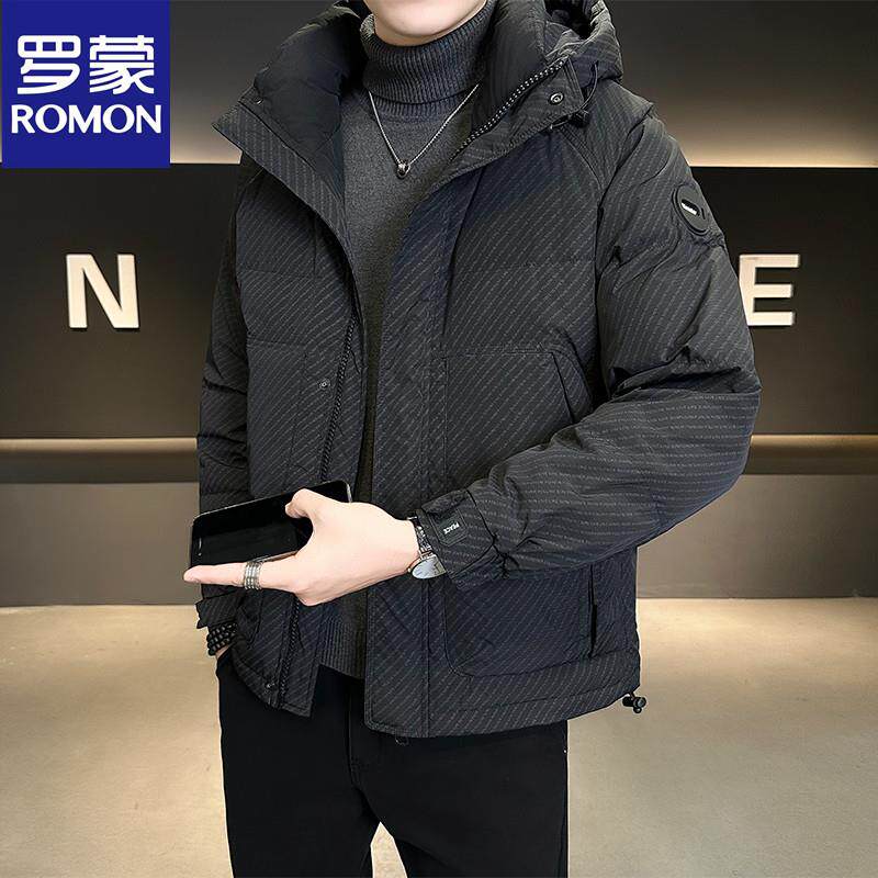 罗蒙羽绒服男士冬季2025新款连帽袄子高端轻薄短款加厚外套男冬装