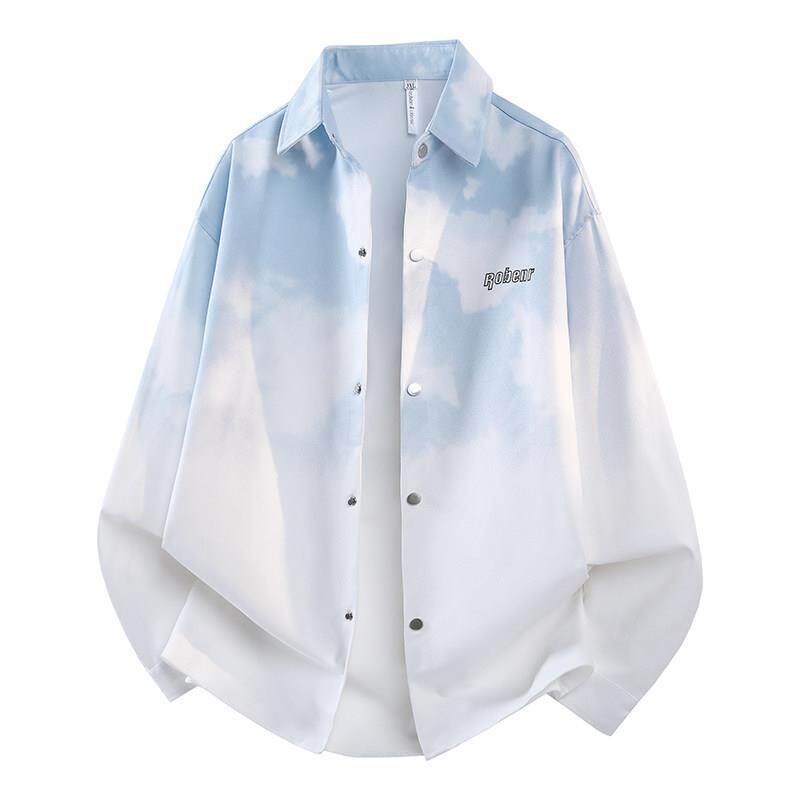 渐变防晒衣服男生夏季新款青少年翻领外套帅气衬衫夹克男装士潮牌