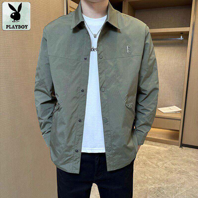 花花公子2026春秋季休闲男士夹克翻领时尚百搭工装宽松潮流男外套