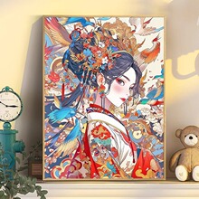 数字油画diy填充古风少女中国风手工画画人物填色丙烯手绘油彩画