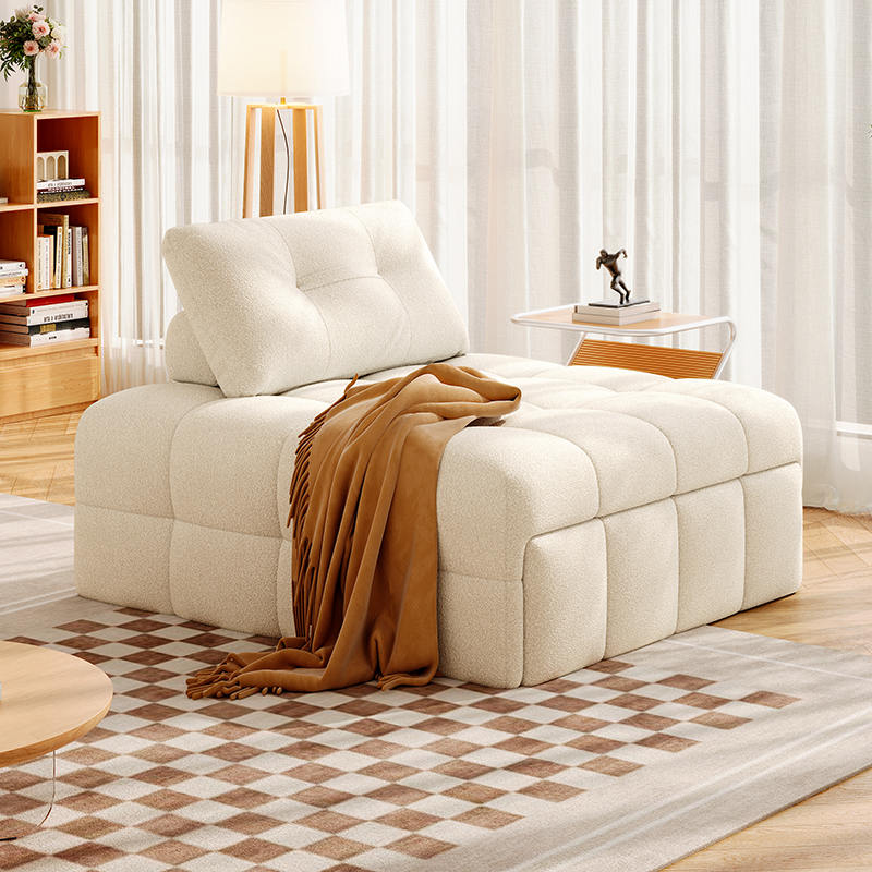 日系奶油风羊羔绒泡芙沙发床两用小户型客厅可伸缩多功能单人沙发