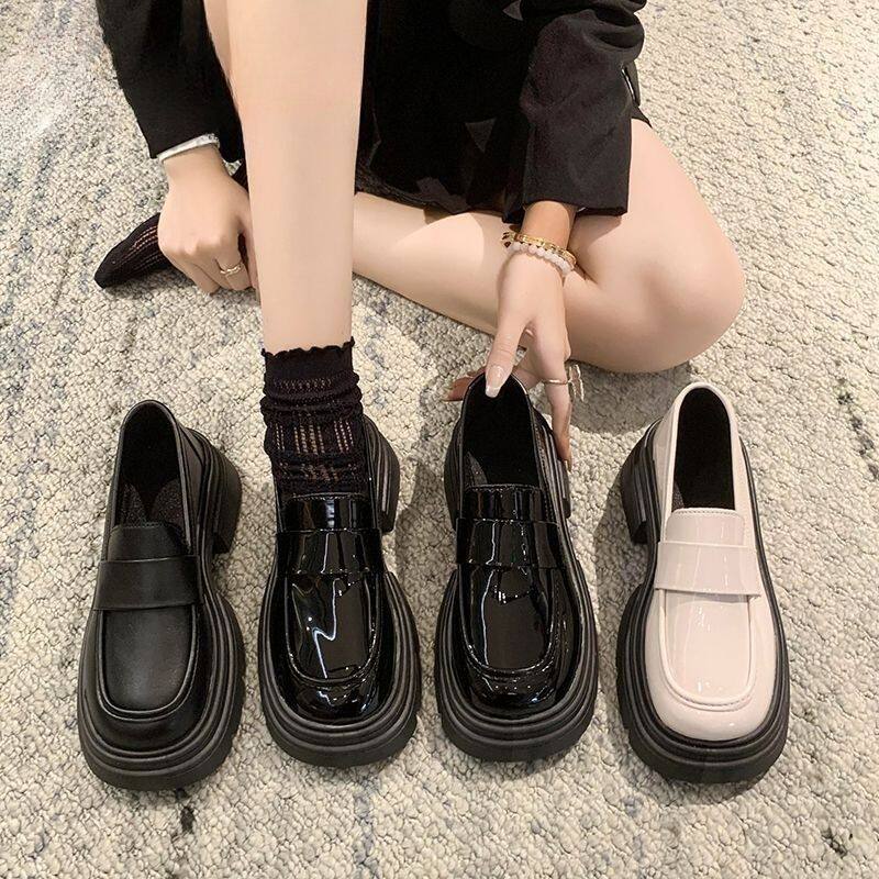 pp增高鞋乐福鞋女2024新款春秋复古英伦风黑色厚底单鞋