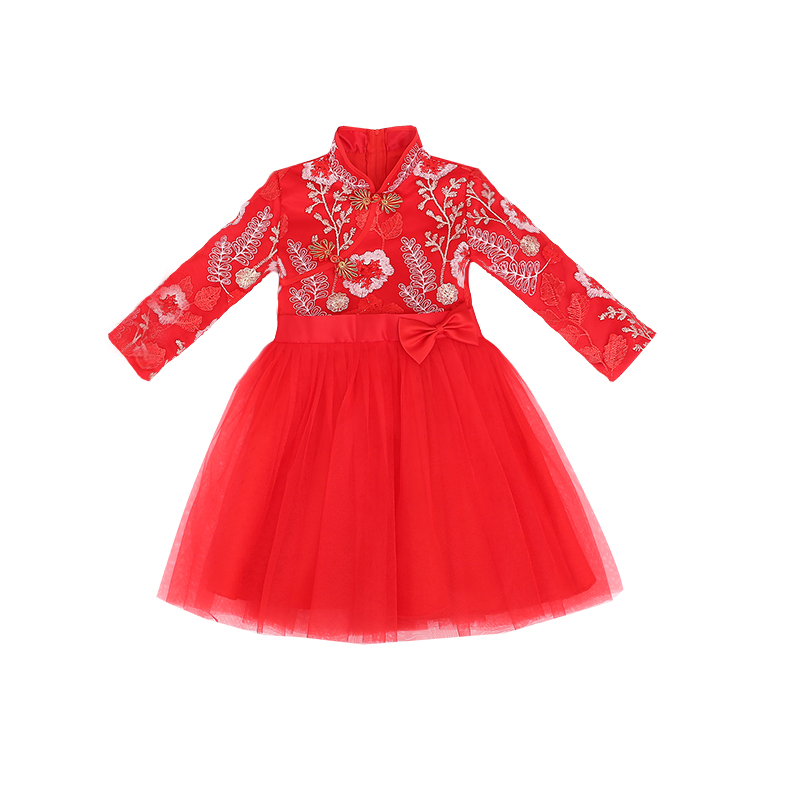 公主裙女童蓬蓬纱裙花童礼服秋冬儿童新年礼物中式旗袍古筝演出裙