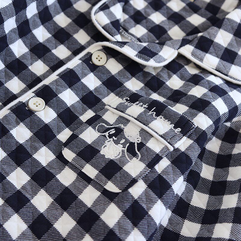 儿童秋冬全棉空气层三层保暖睡衣可爱小狗格子加厚纯棉男童家居服