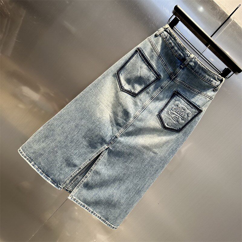 蓝色夏季新款高腰牛仔包臀裙女2024中长款宽松显瘦半身裙百搭裙