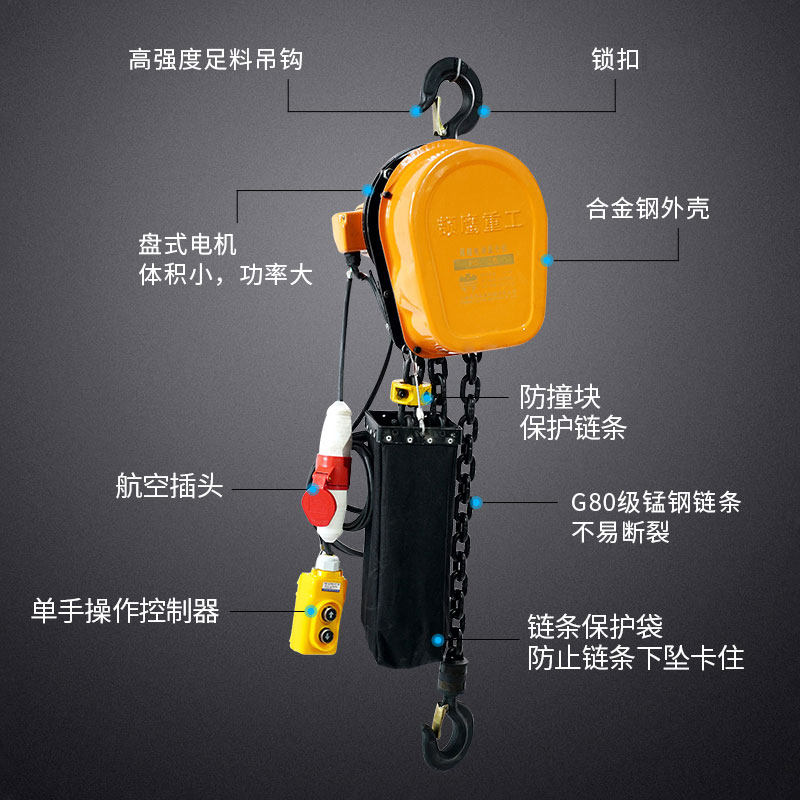颉鹰环链葫芦电动1吨2t小型起重葫芦工具3米6m电葫芦吊机链条倒链