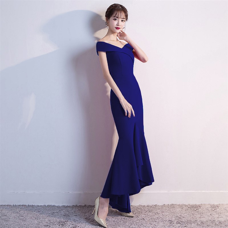 婚礼聚会年会敬酒服新娘婚宴结婚夏季鱼尾长款一字肩性感订婚礼服
