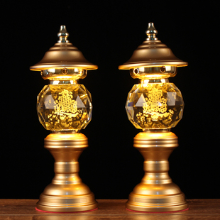 led七彩水晶莲花灯佛供灯 佛前仙堂观音财神长明灯 一对插电家用