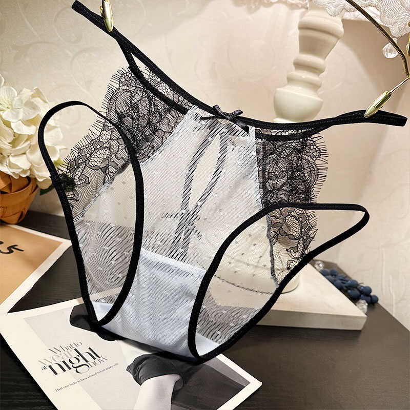 时尚性感睫毛蕾丝内裤女士镂空透气舒适弹力网纱三角裤细带腰边