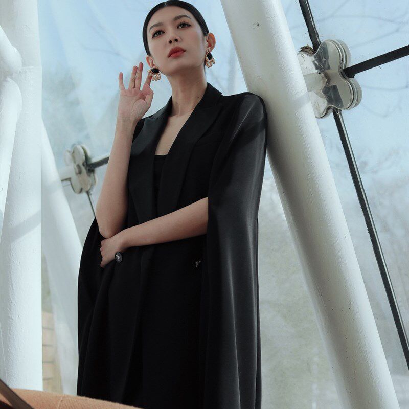 春秋女士长款西装斗篷大衣风衣时尚宽松显瘦休闲春秋外套大码女装