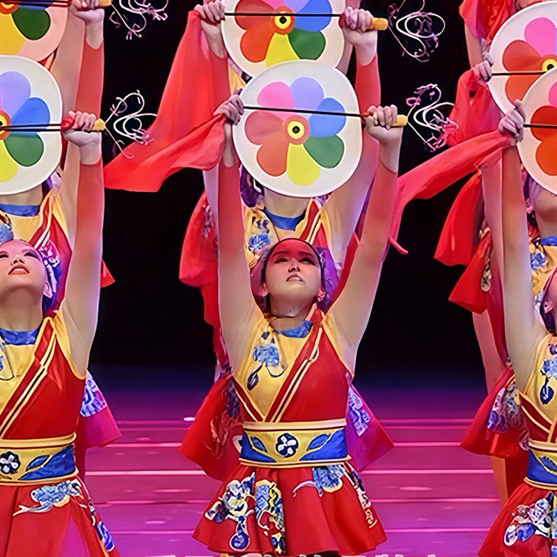 鼓韵金丰舞蹈服儿童古典舞演出服扇子舞蹈道具民族少儿群舞表演服