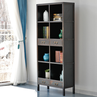 新中式落地博古架书架置物架创意储物书柜实木复古做旧书橱展示架