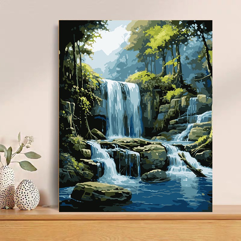 数字油画diy手工填色治愈大气瀑布风景画手绘消磨时间涂色油彩画
