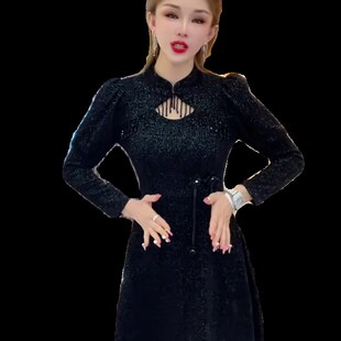 新中式 收腰显瘦气质高档短裙 新款 复古流苏设计感连衣裙女2023冬季