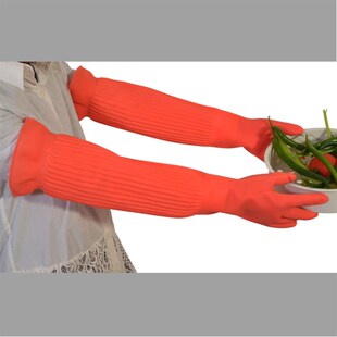 一体加长加厚乳胶洗碗洗衣家务防水清洁橡胶手套56cm送棉内胆耐磨