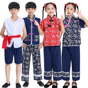 儿童阿庆嫂演出服秧歌服碎花采茶女村姑衣服女话剧服装毕业表演服