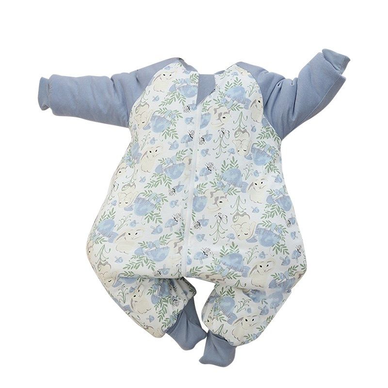 婴儿a类纯棉恒温分腿睡袋200g儿童秋冬加厚夹棉防踢被宝连体衣