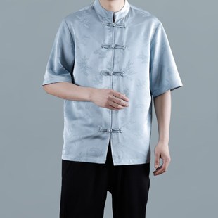 夏季中国风唐装男短袖盘扣衬衫新中式中山装居士服茶服佛系男装