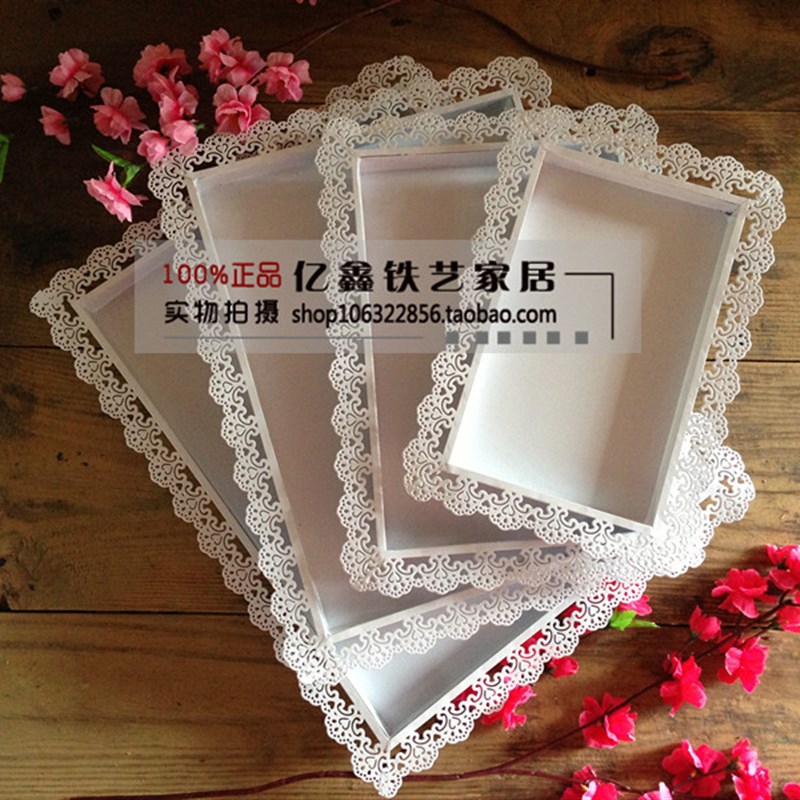 蕾丝边长方形托盘架欧式蛋糕盘铁艺方盘糕点盘子点心展示盘饼干盘