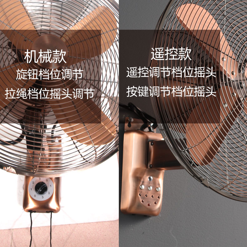 金属壁扇壁挂式复古风扇家用强力商用餐厅墙壁工业仿古摇头电风扇