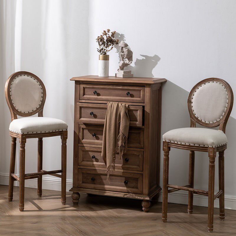 美式乡村实木吧台椅仿古吧台凳酒吧前台靠背椅家用欧式做旧高脚凳