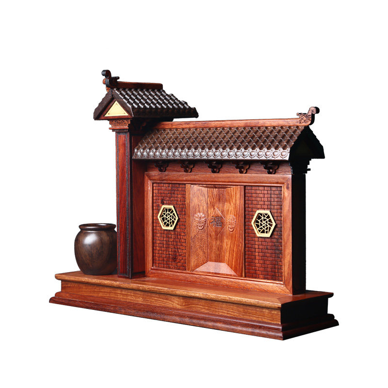 缅甸花梨福临门+黑檀小坛子摆件实木家居电视柜节日喜庆装饰品