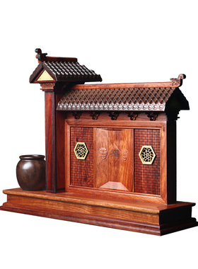 缅甸花梨福临门+黑檀小坛子摆件实木家居电视柜节日喜庆装饰品