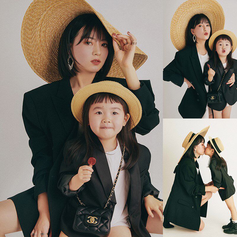 母女亲子装礼服影楼主题拍摄女童黑色西服小女孩公主裙生日演出服