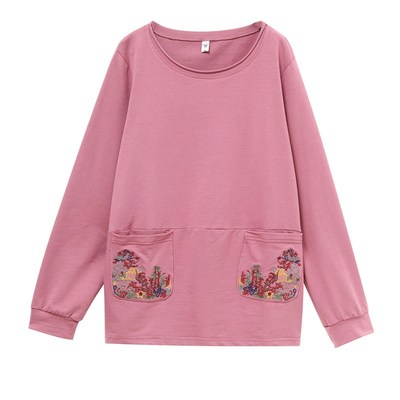 中老年女装秋装长袖t恤衫加肥加大码上衣外套妈妈装宽松纯棉卫衣5