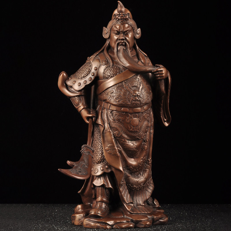紫铜关公武财神摆件招财关公像关二爷关羽铜像家居客厅玄关装饰品