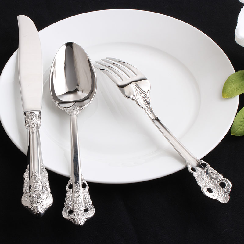 居家不锈钢西餐叉勺牛排刀咖啡甜品勺子水果叉金色餐具套装7107