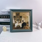 美法式 饰画挂画客厅卧室玄关桌面摆件复古方形相框 古典人物油画装