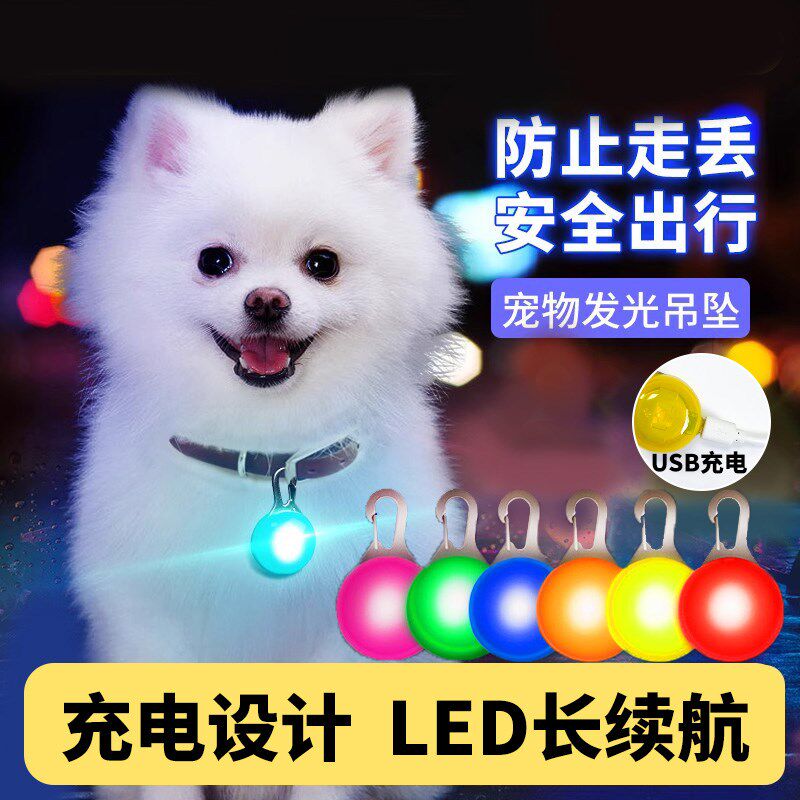 充电款LED狗狗发光吊坠宠物夜间遛狗夜行灯狗牌防走失安全警示灯