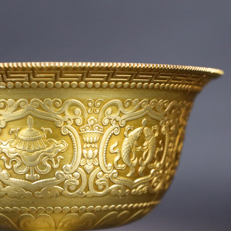 藏密坊 慧宝鎏金八吉祥金色大号酥油灯座酥油蜡食用油能燃12小时