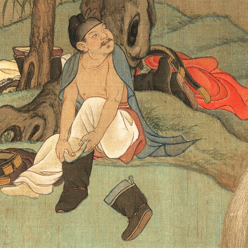 赵孟頫浴马图国画人物画横幅装饰画彩色临摹底稿画心高清微喷复制图片