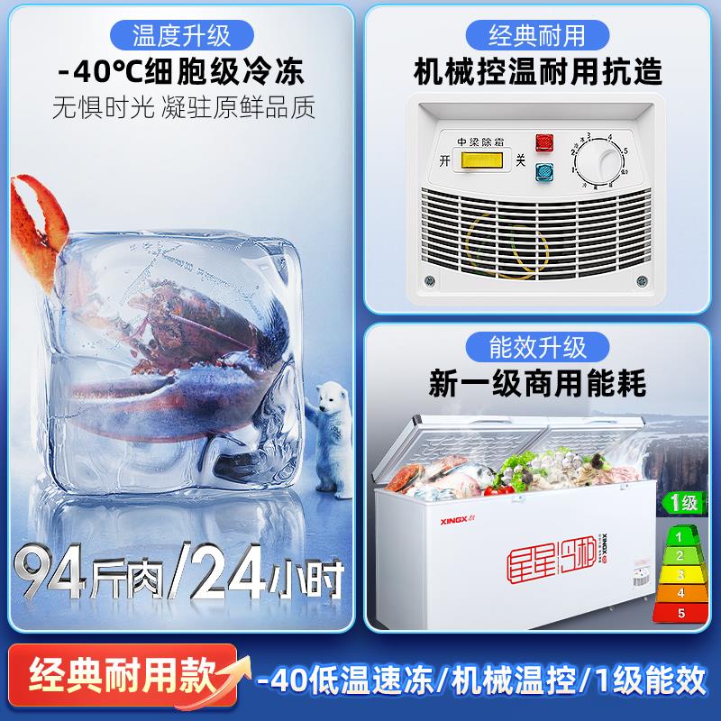 星星冰柜商用冷冻柜大容量冷藏冷冻卧式单温雪柜保鲜冷冻冰柜