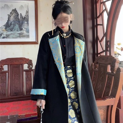 十里七巷 朝颜改良秋冬圆领袍汉元素汉服毛呢大衣立领对襟马面裙