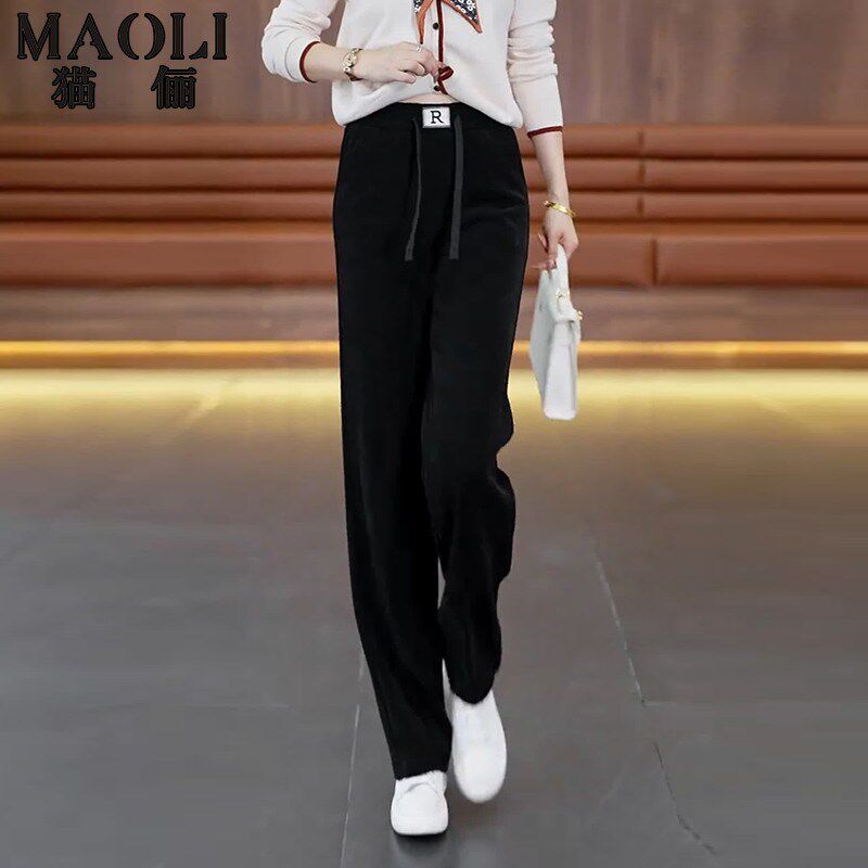 2025秋冬季加绒显瘦直筒休闲裤女士小个子高腰宽松垂感窄版阔腿裤