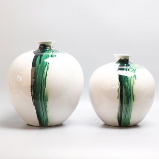 新中式 饰 手绘水墨陶瓷花瓶摆件样板房售楼处客厅玄关博古架书柜装