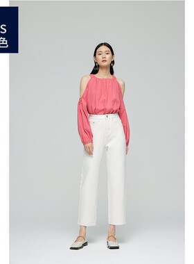 Ls蓝色家106女士牛仔裤秋冬高品质白色九分裤高腰直筒显瘦休闲裤