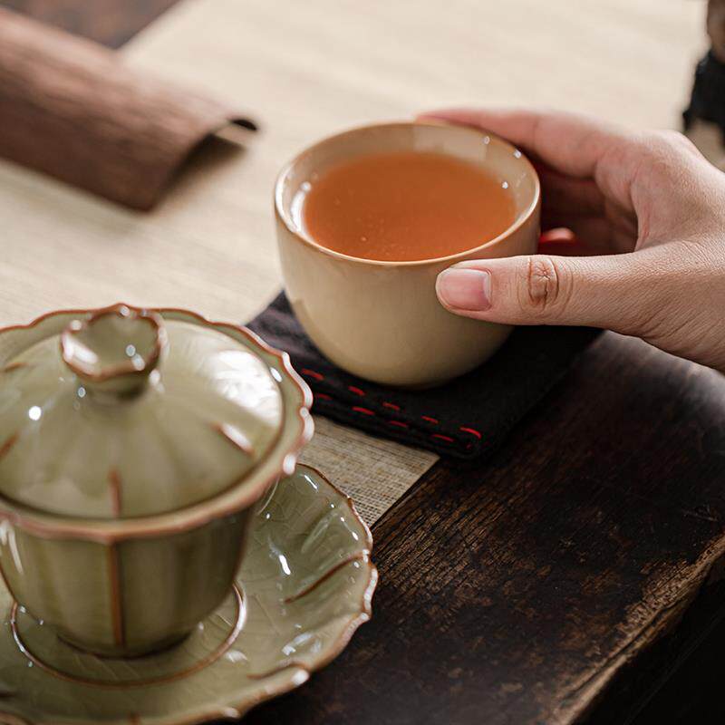 朴雅猪油冻高脚主人杯单杯茶杯复古个人家用陶瓷品茗杯功夫茶茶盏
