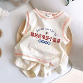 男女小童洋气休闲无袖 新款 上衣运动两件套 棉夏季 儿童宝宝背心套装