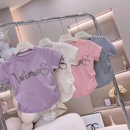 女童字母短袖t恤夏装韩版中大童