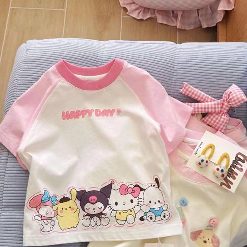 女童纯棉短袖t恤卡通圆领上衣服