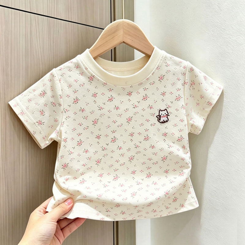 女童短袖t恤夏季碎花冰丝上衣服图片