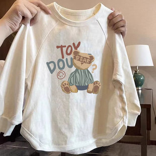 宽松纯棉圆领上衣休闲百搭打底衫 中大儿童韩版 t恤春秋季 女童长袖