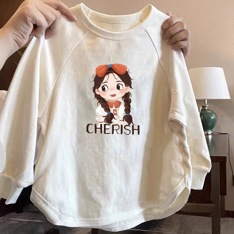 女童长袖t恤春秋季卡通印花上衣