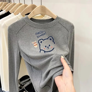 女童德绒长袖打底衫秋冬季新款中大儿童韩版卡通保暖上衣内搭T恤